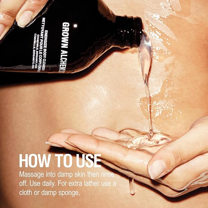 Grown Alchemist Energize Body Cleanser Chamomile Bergamot &amp Rose Gentle Bodywash. Hydrates and Cleanses Skin (300 ml).