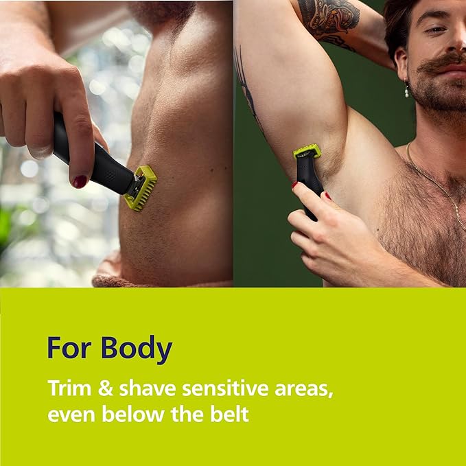 Philips Norelco OneBlade Pro 360 Face + Body Electric Shaver Beard Trimmer and Groomer with 360 Blade Technology 14-Length Precision Comb Body Kit Soft Pouch Model QP6542/70