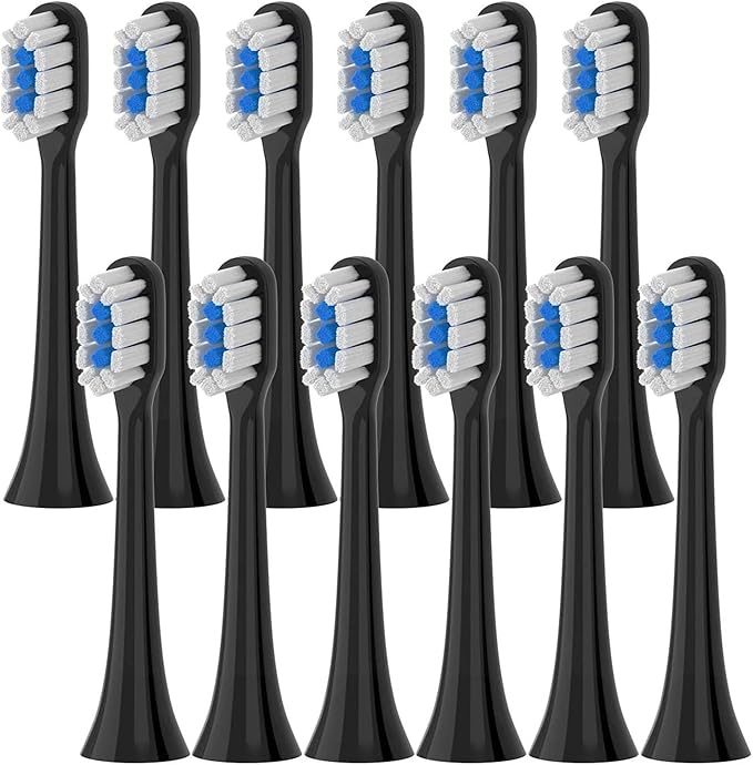 Replacement Brush Heads Compatible for Mijia T301 T302 T501 /501CSonic Electric Toothbrush Head Soft Bristle Nozzles(T301-302-BK-12Pcs)