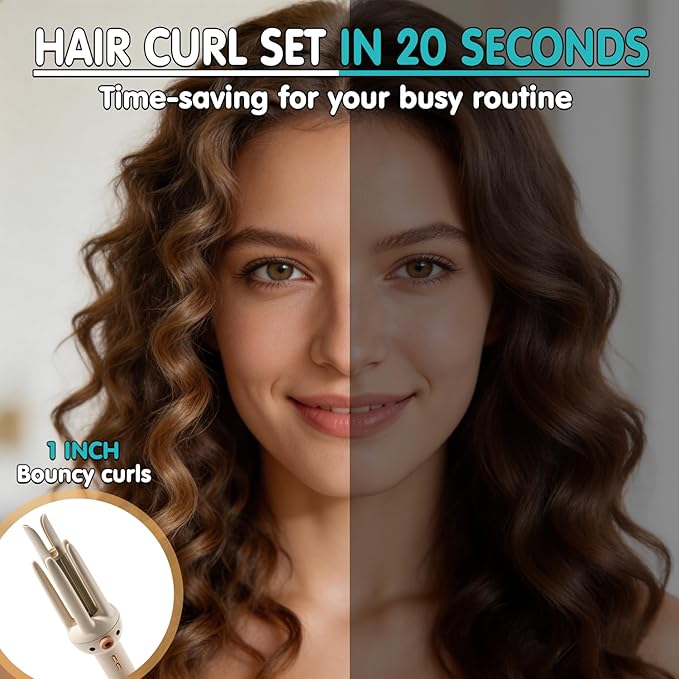 Automatic Hair Curler Rotating Curling Iron 3 Temperature Settings for All Hair Types 10s Fast Heating 20s Hold Hair Crimper Tool with Comb &amp Clips Lightweight Travel Curling Wand