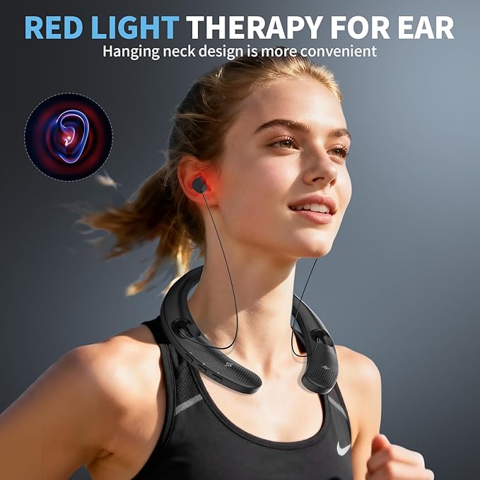 Red Light for Ears Portable Ear Wellness Device Wearable Red Light Device Neckband Design with Adjustable Earbud Cord Featuring 3-Level Adjustment