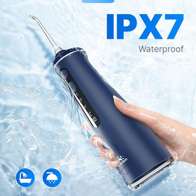 Water Flosser for Teeth Cordless Oral Irrigator Portable Dental Cleaner Picks with 8 DIY Modes 7 Jets 300ml Tank Braces Flossers Rechargeable (Blue)