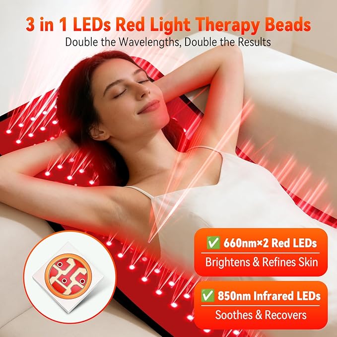 Full Body Red Light Therapy Mat with 253 LEDs 3-in-1 660nm &amp 850nm TPU Infrared Light Blanket 24 x 12 Foldable Therapy Pad with Timer Controller Pulse Modes for Home Use 48W