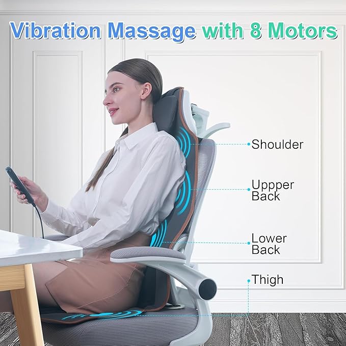 SLOTHMORE Back Massager for Chair Heated Seat Cushion Massager with Neck Traction Vibration Massage Pad for Full Body Massage for Office Chair Home Use