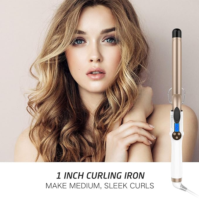 Hoson 1 Inch Curling Iron Professional Ceramic Tourmaline Coating Barrel Hair Curler LCD Dispaly with 9 Heat Setting(225°F to 450°F for All Hair Types Glove Include)