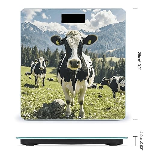 Black and White Cow Smart Scale for Body Weight Accurate Bathroom Scale with LED Display Digital Weight Scales Weighing Machine High Precision Scales for Bath Home