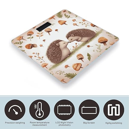 Nature Lovely Hedgehog Lovers Scale for Body Weight High Precision Digital Weight Scales with LCD Display Anti-Slip Sturdy Slim Tempered Glass Bathroom Scale for Home Use