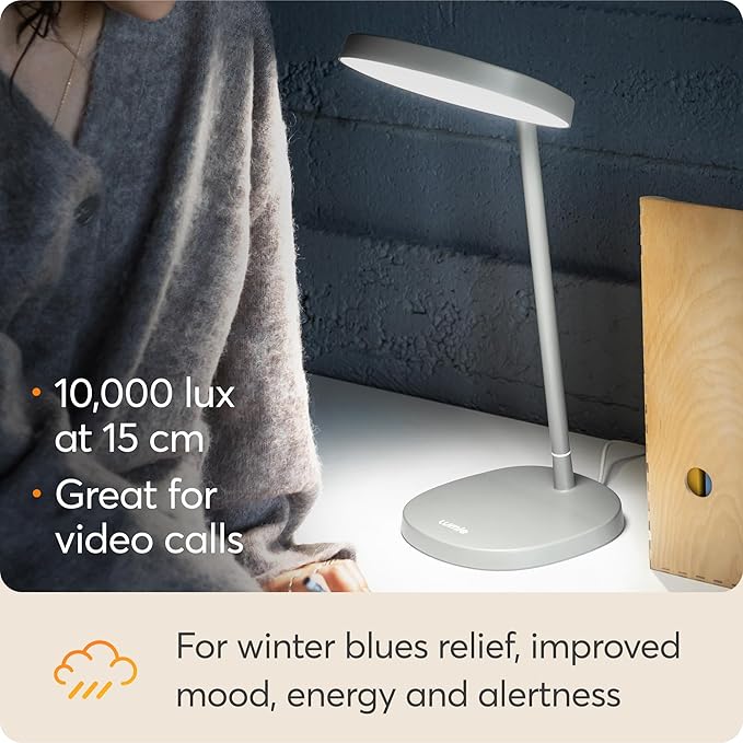 Lumie Task - 10000 Lux Adjustable Bright Light Therapy Desk Lamp for Mood and Energy Boost and Winter Blues Relief Crystal Clear Illumination and Maximum Visual Comfort - White Mist