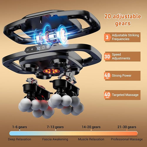 16 Heads Massage Gun Deep Tissue Massager with 3 Modes &amp 30 Levels Valentine's Day Gifts Large-Area Massage for Back Neck Shoulder Leg Waist Muscle Pain Relief Gift for Women and Men