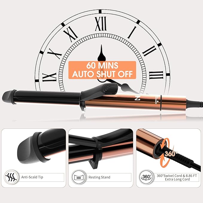 Nicebay Curling Iron 1 Inch Hair Curling Wand with Ceramic Coating Professional Hair Curler Fast Heating up to 430°F 60 Mins Auto Off Suit for Different Hairstyle Yellow