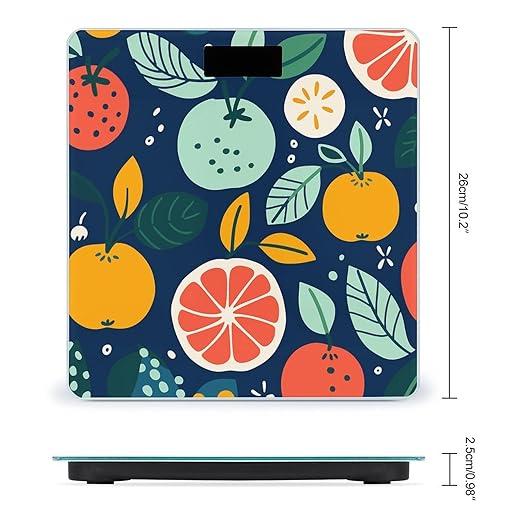 Hand Drawn Fruits Digital Bathroom Scale for Body Weight with High Precision Digital Weighing Scale with BMI Clear LCD Display and Step-On Measures Weight Up to 180kg