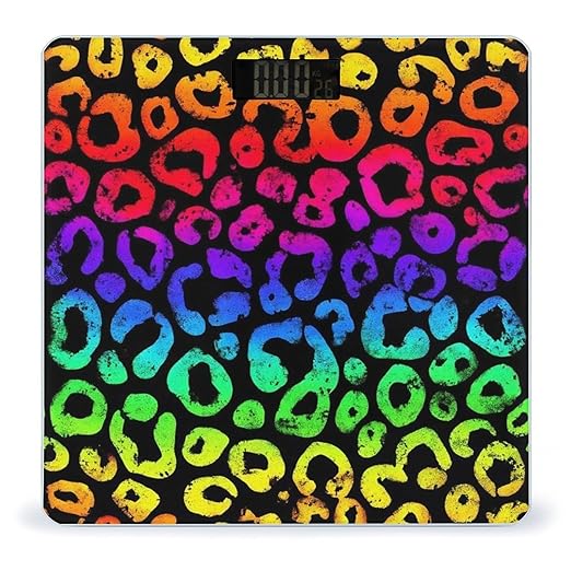 Women's Fashion Automatic Switch Digital Bathroom Weighing Scale Smart Scale Animal Neon Rainbow Colorful Cheetah Leopard Print Black
