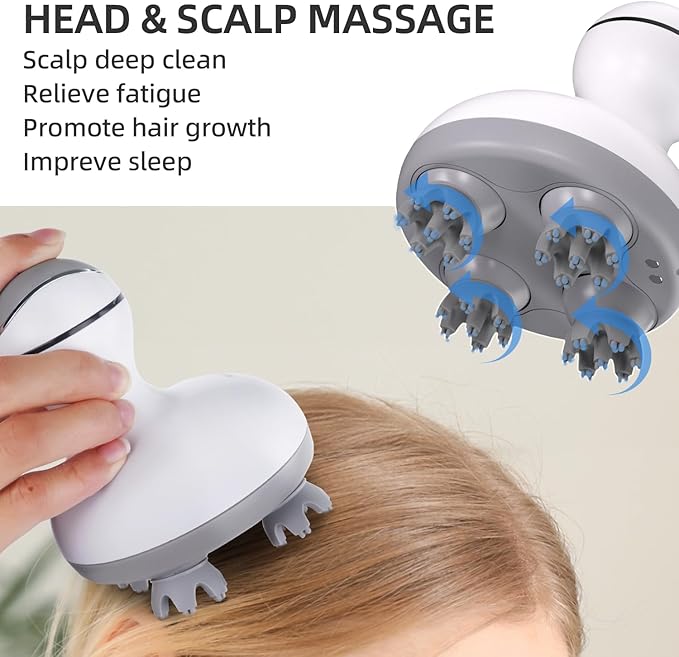 cotsoco Electric Cordless Head &amp Scalp Massager with Kneading 84 Nodes Handheld Waterproof Hair Massager with Magnetic Charging Base for Hair Growth Stress Relax &amp Deep Clean Gifts for Dad