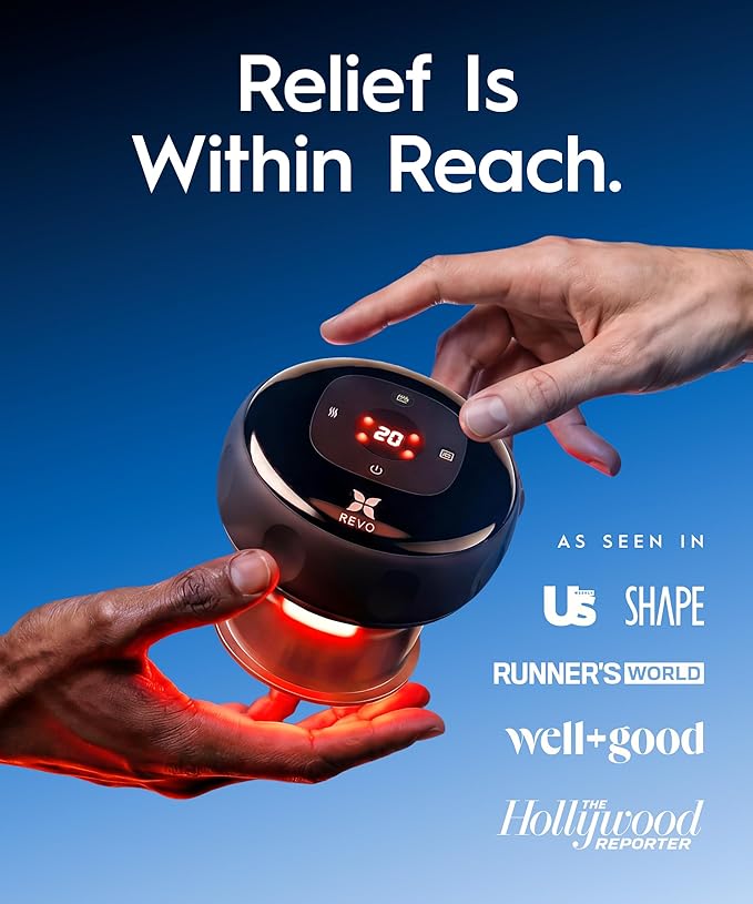 REVO The Original 4-in-1 Smart Cupping Therapy Massager Red Light Therapy for Targeted Pain Relief Knots Aches Muscle Soreness Circulation &amp Tighter Skin Portable Cupping Kit