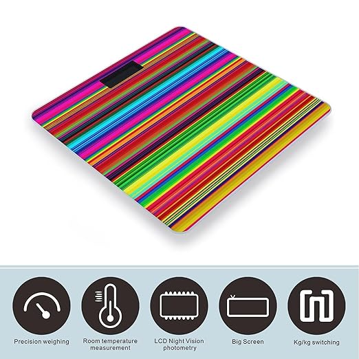 Colorful Mexican Stripes Scale for Body Weight Safe Rounded Corners Tempered Glass Digital Bathroom Scale LED Display 400lb Capacity Weight Scales with High Precision Sensors