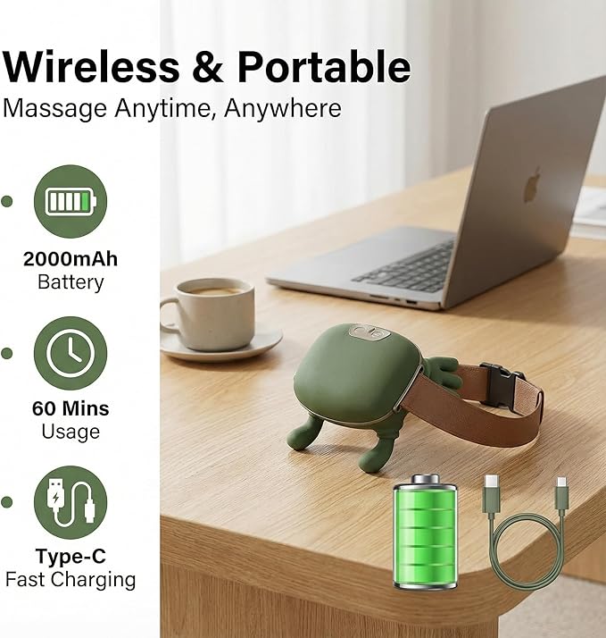 Heated Neck Massager Portable Shiatsu Neck and Back Massager Human Hand-Like Design Deep Massage Pain Relief Muscle Relaxation Electric Neck and Back Massager (Green)