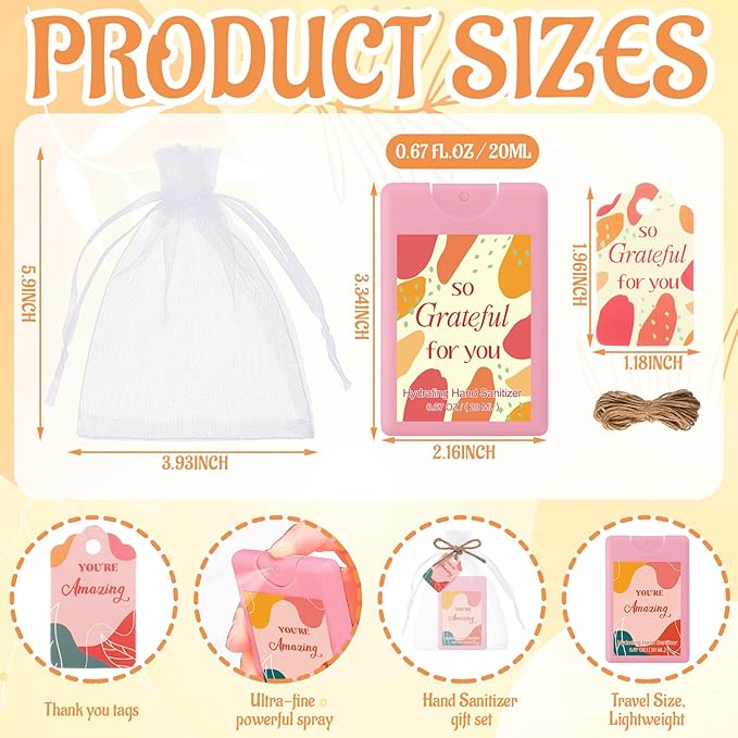 Frienda 12 Set Travel Size Hand Sanitizer Spray Bulk Portable Power Mist Thank You Mini Hand Sanitizer Employee Appreciation Day Gifts for Teacher Coworker Team Women's Day (PocketPink)