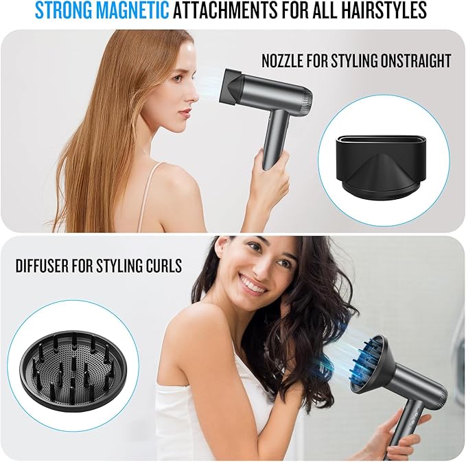 2026 Hair Dryer 200000 RPM Professional High Speed Blow Dryer with Diffuser for Women 1200M Negative Ionic Hair Dryer with Brushless Motor Low Noise Hair Blow Dryer for Home Travel SalonGray