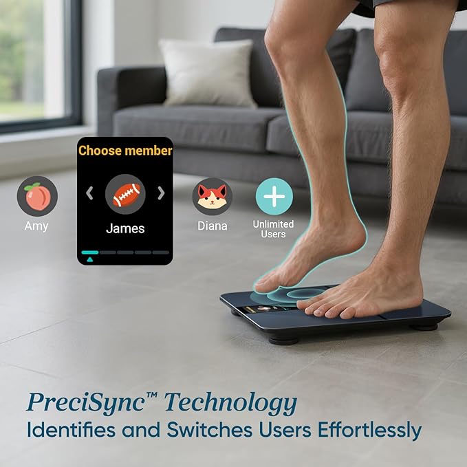 Etekcity Smart Scale for Body Weight Fat Digital Bathroom Weighing Machine for Accurate BMI Muscle Mass Composition Home Use Apple Health Compatible Fitness Equipment