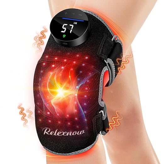 Red Light Therapy for Knee with Vibration Massage Extension Band Wireless Rechargeable ControllerNear Infrared Light Therapy Heated Device for Knee/Elbow/Shoulder Pain Relief