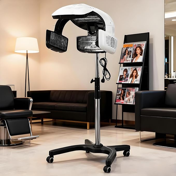 Vertical Hair Dryer wirh Wheel Professional Standing Hair Color Processor w/TEM &amp Time Adjustment 360° Rotation Digital Display for Hair Care Styling Blow Dry 220V