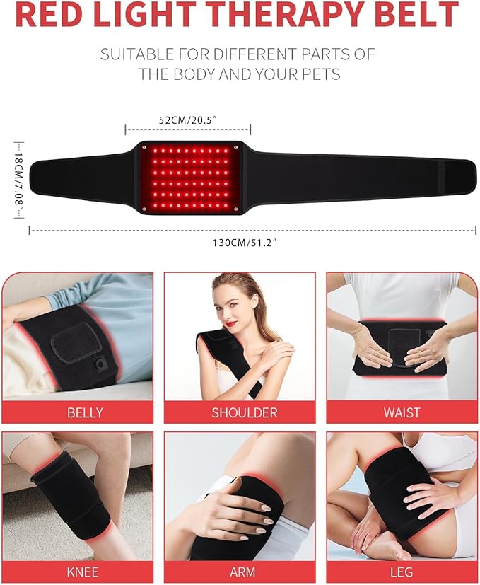 Red Light Therapy Belt for Body Wearable Near Infrared Light Therapy 660nm &amp 850nm 3-in-1 Bead Fatigue Pain Relief &amp Muscle Recovery Gifts for Women Men