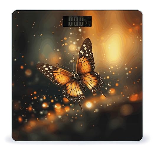 Orange Butterfly Bathroom Scale for Body Weight Bathroom Weighing Scale with Backlit LCD Display Highly Accurate Measures Weight Up to 180kg
