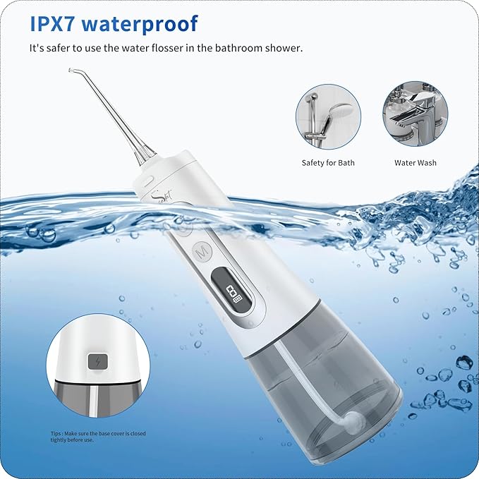 Sadat Cordless Water Dental Flosser – 9 Modes LED Screen 300ML Portable Oral Irrigator Rechargeable &amp IPX7 Waterproof Teeth Cleaning Picks for Home &amp Travel White