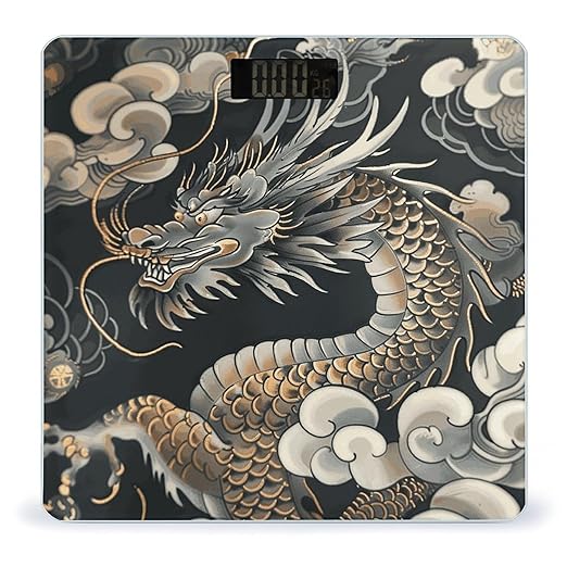 Black Oriental Dragon Scale for Body Weight Accurate Digital Bathroom Scale Toughened Glass High Precision Scales Smart Weight Scales with Large LCD Backlight Display Weighing Machine