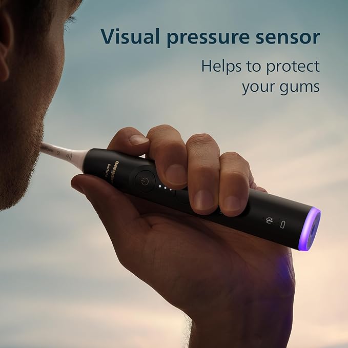 Philips Sonicare 6700 Series Electric Toothbrush - Next-Generation Sonicare Technology Pressure Sensor 9 Brushing Settings SmarTimer BrushPacer 21-Day Runtime Travel Case Black HX7411/06