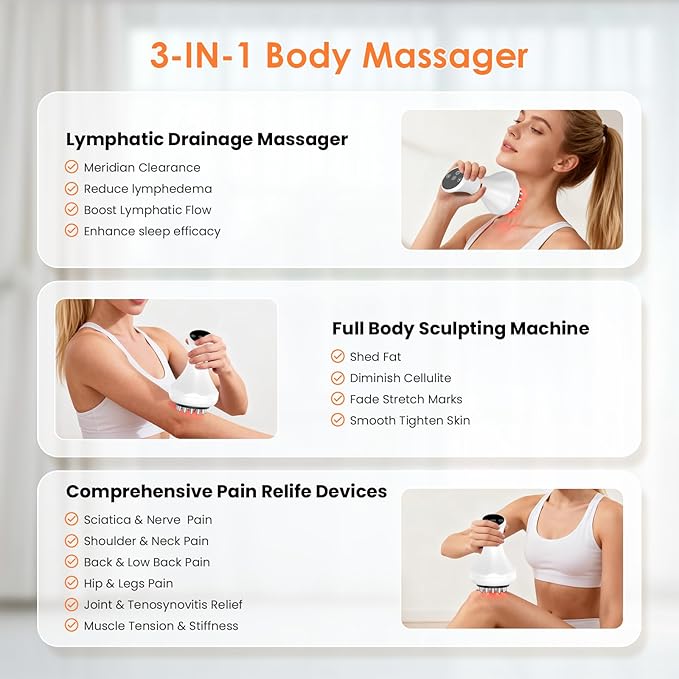 Lymphatic Drainage Massager Anti-Cellulite Massager For Body Cellulite and Thigh &amp Belly Stretch Marks Reduction Handheld Massage tools for lymphedema &amp lipedema Sciatica Nerve pain relief
