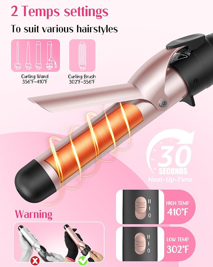 ANIEKIN 5 in 1 Curling Iron Set Fast Heat Up Curling Wand from 3/8 to 1 1/4 Inch and a Thermal Brush Come with Dual Voltage Hair Curler for Women All Hair Types and Travel Use Gifts for Women