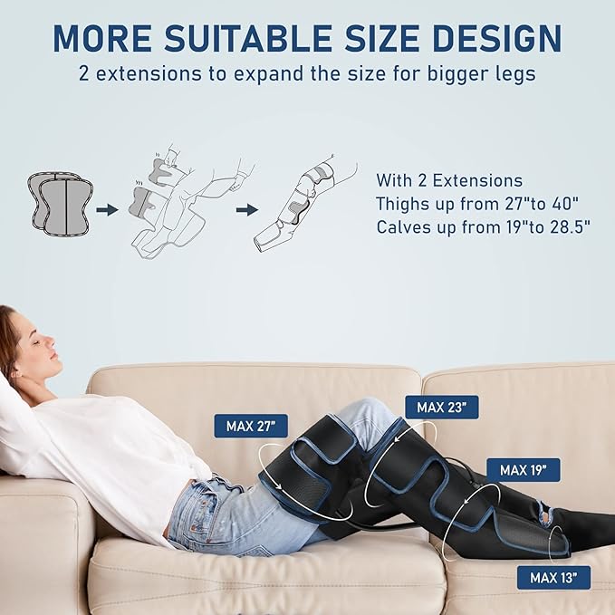 QUINEAR Leg Massager for Circulation and Pain Relief Full Leg Compression Massager with Heat 2 Extender 3Heat 3Mode 3Intensity Sequential Compression Boots for Cramps Edema SwellingFSA-HSA Eligible