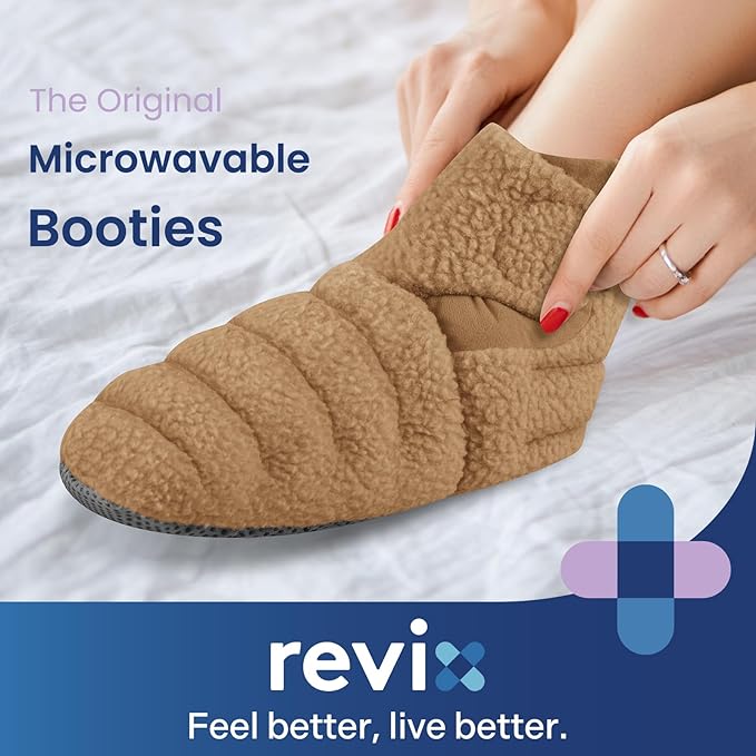 REVIX Microwaveable Booties and Feet Warmers Microwaveable Foot Warmers with Adjustable Fit &amp Non-Slip Microwavable Socks Heated Booties for Women and Men Mocha L