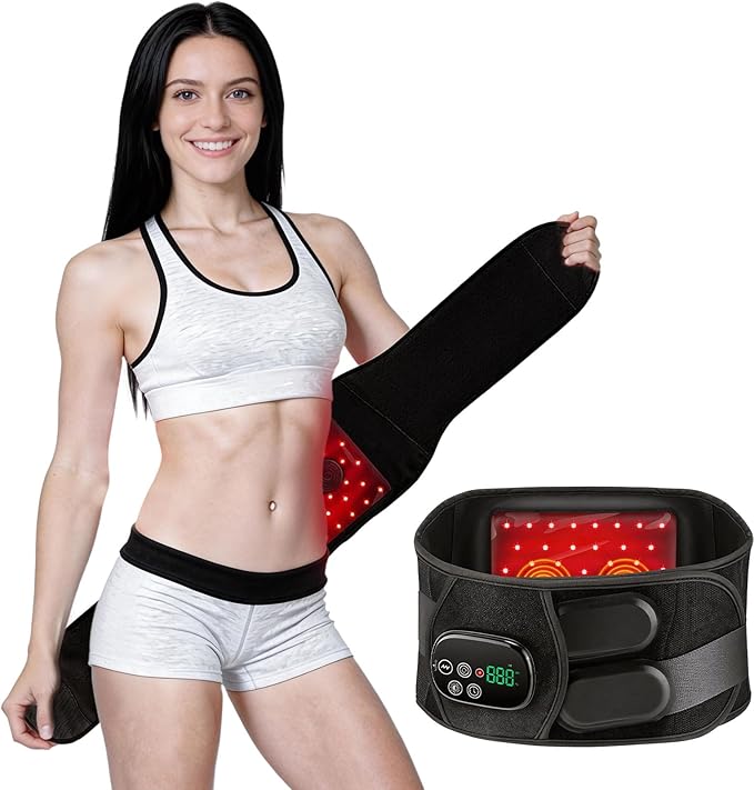 Red Light Therapy Belt for Body Cordless Red Light Therapy Wrap with Heat &amp Vibration 660nm &amp 850nm Light Modes 3 Heating Levels 5000mAh Battery Timer for Waist Back Belly Comfort