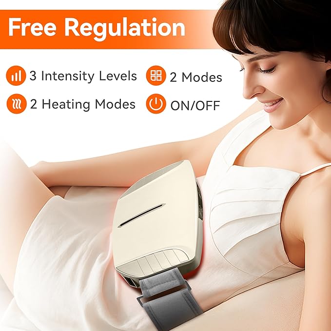Double Disc Abdominal Massager with Heat Stomach Massager for Digestion Belly Cellulite Massage for Flattening Belly Relieves Discomfort Caused by Bloating ConstipationStomach Pain (White)