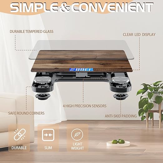 Digital Bathroom Scale for People Old Wood Texture Body Weight Scale Highly Accurate Digital Weighing Machine with Backlit LCD Display Battery Powered Measures Weight up to 400 lb