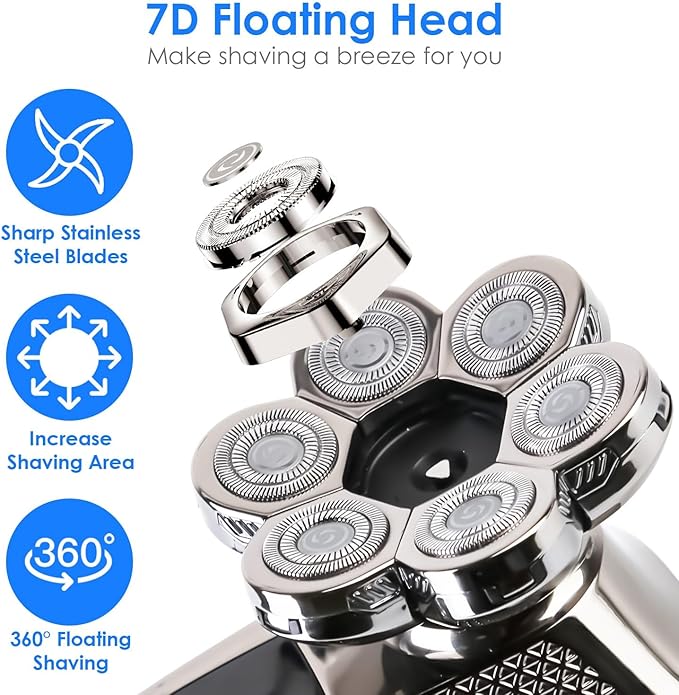 KOCASO 7D Head Shavers for Bald Men5-in-1 Electric Razor for Men - IPX6 Waterproof Electric Razor Wet/Dry Mens Grooming KitUSB Rechargeable with LED Display and Travel Lock