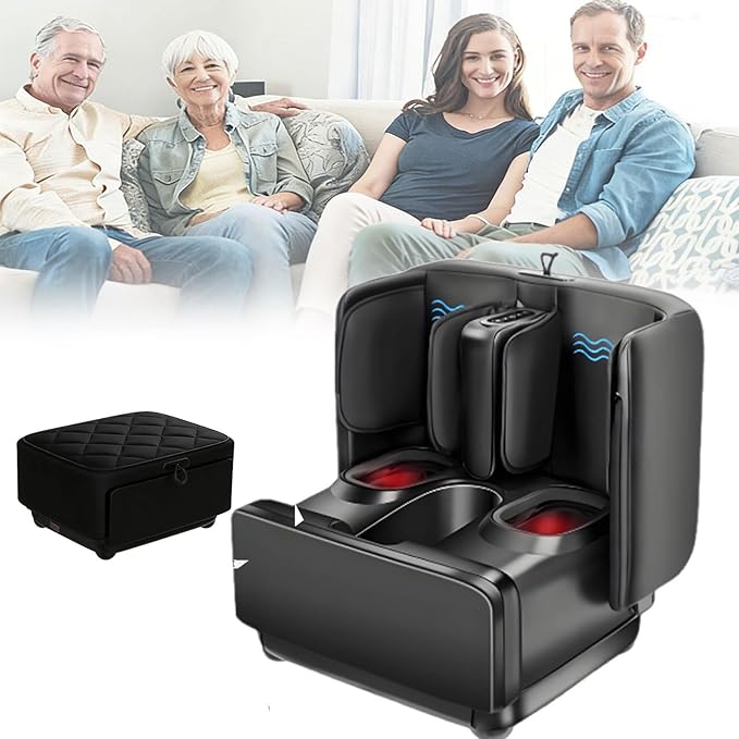 Foot and Calf Massager Shiatsu Foot Massager Machine with Soothing Heat Deep Kneading Air Compression Improve Blood Circulation and Foot WellnessRelax for Home Or Office Use(Black)
