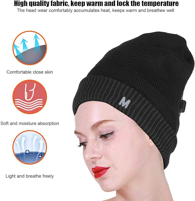 Pilipane Heated Hat USB Rechargeable Electric Winter Heated Beanie Hat for Men Women Outdoor Warm Fast Heating Breathable Winter Hats for Men for Outdoor Skiing Cycling(Black Edge)