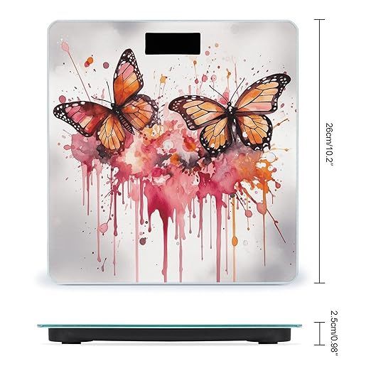 Butterfly Drip Spray Watercolor Scale for Body Weight Highly Accurate Digital Bathroom Scale Sturdy Tempered Glass Weighing Scales with LCD Display Fashion Body Fat Smart Scales 400lb