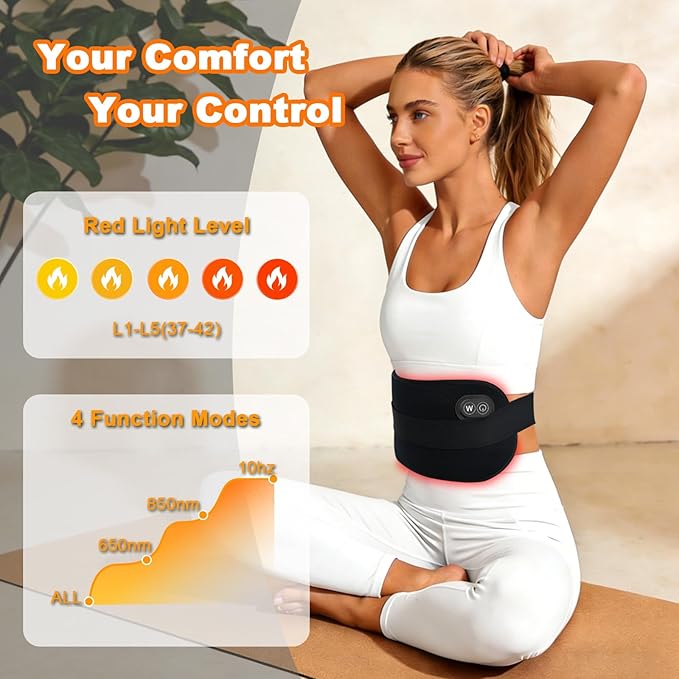 Cordless &amp Rechargeable Red Light Therapy Pad for Body Battery Powered 660nm &amp 850nm Light Therapy Belt with Heat Adjustable Straps for Back Waist Shoulder &amp Knee Portable Use Anywher