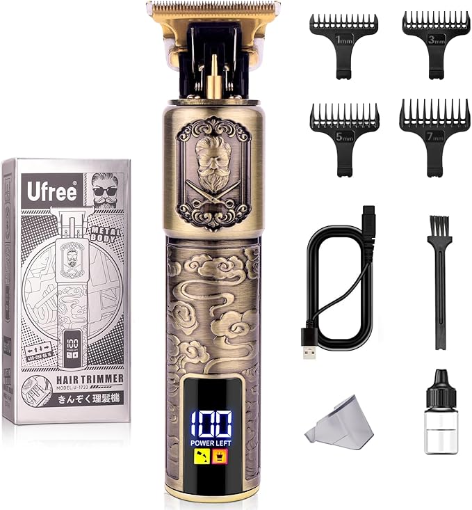 Ufree Professional Beard Trimmer for Men Zero Gapped T-Blade Hair Clipper &amp Mustache Trimmer Kit with LCD Display Precision Edgers for Haircut &amp Grooming Barber-Grade Electric Shaver Gifts