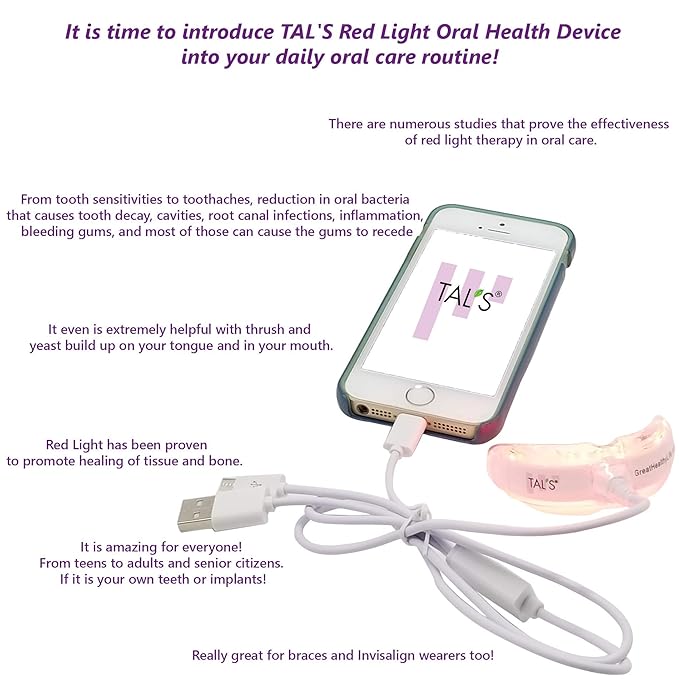 TAL’S Red Light Therapy Oral Health Dental Device 2.0 NEW 32 Lights! | Immediate Relief of Tooth Pain &amp Gum Sensitivity | Promotes Healing of Tissue &amp Bone | Reduces Inflammation &amp Helps R