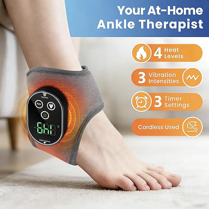 Cordless Foot &amp Ankle Massager with Heat3000mAh Long-Lasting Portable Heating Pad for Foot6 Heat &amp 3 Vibration LevelsRechargeable Ankle Relax for MenWomenSeniors