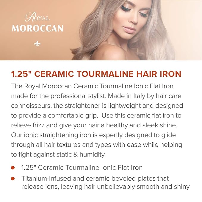 1.25 “ Ceramic Tourmaline Ionic Flat Iron Hair Straightener for Women | Dual Voltage Flat Iron for Hair 450 Max | Professional Hair Straightener Made in Italy | 110 V – 220V