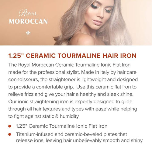 1.25 “ Ceramic Tourmaline Ionic Flat Iron Hair Straightener for Women | Dual Voltage Flat Iron for Hair 450 Max | Professional Hair Straightener Made in Italy | 110 V – 220V