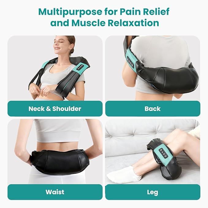 Nekteck Shiatsu Neck Massager with Heat for Pain Relief Deep Tissue 2026 Upgraded 3D Back Shoulder Kneading Massage Pillow Body Muscle Relaxation Tools Gifts for Him Her Blue (NOT Cordless)