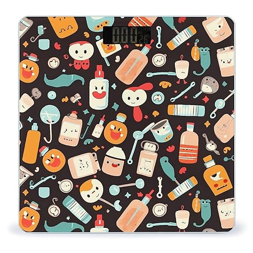 Cartoon Medicine Pattern Bathroom Scale for Body Weight LCD Display Digital Bathroom Scale Tempered Glass Bathroom Weight Scales Fashion Smart Scales for Home Bedroom 400 Lb