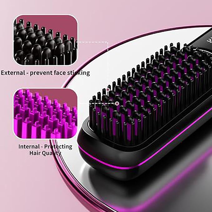 Straightener Brush with Temp Settings Portable Cordless Straightening Comb with Base Negative (04)